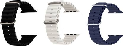 Priavy Ocean Smart Watch Strap Belt for Ultra Watch 49 mm, Series 8 / 7 45 mm, Series 6 / 5 / 4 44 mm, Series 3 42 mm, T800 Ultra, Watch 8 Ultra, i8 Pro Max, W26, T800. Smart Watch Strap(Black, White, Blue ) Smart Watch Strap