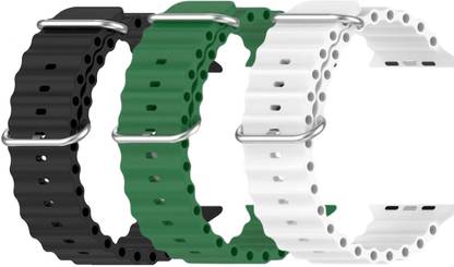 Geo SPORTS Silicone Ocean Adjustable Metal-Hook Premium Black, Green and White straps Smart Watch Strap