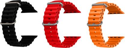 Priavy Ocean Smart Watch Strap Belt for Ultra Watch 49 mm, Series 8 / 7 45 mm, Series 6 / 5 / 4 44 mm, Series 3 42 mm, T800 Ultra, Watch 8 Ultra, i8 Pro Max, W26, T800. Smart Watch Strap(Black, Red, Orange) Smart Watch Strap