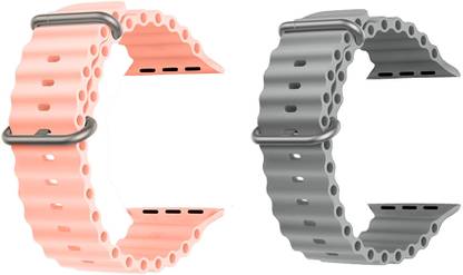 Priavy Ocean Smart Watch Strap Belt for Ultra Watch 49 mm, Series 8 / 7 45 mm, Series 6 / 5 / 4 44 mm, Series 3 42 mm, T800 Ultra, Watch 8 Ultra, i8 Pro Max, W26, T800. Smart Watch Strap(Pink, Grey ) Smart Watch Strap