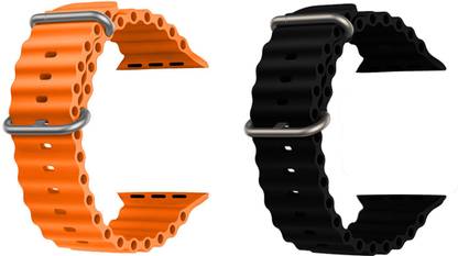 Priavy Ocean Smart Watch Strap Belt for Ultra Watch 49 mm, Series 8 / 7 45 mm, Series 6 / 5 / 4 44 mm, Series 3 42 mm, T800 Ultra, Watch 8 Ultra, i8 Pro Max, W26, T800. Smart Watch Strap(Orange, Black ) Smart Watch Strap