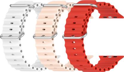 Geo SPORTS Silicone Ocean Adjustable Metal-Hook Premium White,Pink and Red straps Smart Watch Strap