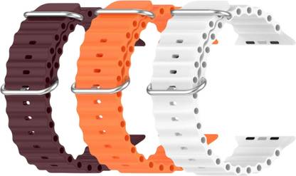 Geo SPORTS Silicone Ocean Adjustable Metal-Hook Premium Purple, Orange and White straps Smart Watch Strap