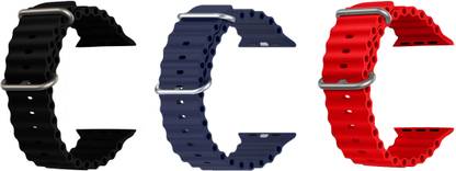 Priavy Ocean Smart Watch Strap Belt for Ultra Watch 49 mm, Series 8 / 7 45 mm, Series 6 / 5 / 4 44 mm, Series 3 42 mm, T800 Ultra, Watch 8 Ultra, i8 Pro Max, W26, T800. Smart Watch Strap(Black, Blue, Red ) Smart Watch Strap
