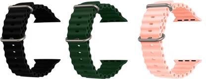 Priavy Ocean Smart Watch Strap Belt for Ultra Watch 49 mm, Series 8 / 7 45 mm, Series 6 / 5 / 4 44 mm, Series 3 42 mm, T800 Ultra, Watch 8 Ultra, i8 Pro Max, W26, T800. Smart Watch Strap(Black, Green, Pink ) Smart Watch Strap