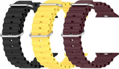 Geo SPORTS Silicone Ocean Adjustable Metal-Hook Premium Black,Yellow and Purple straps Smart Watch Strap