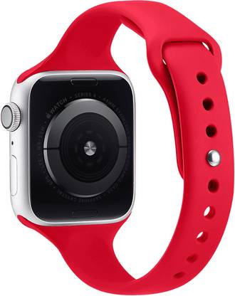 DailyObjects Red Lightweight Women's Classic Silicone WatchBand (38/40/41mm) Compatible With Apple Watchband 38 mm/ 40mm/ 41mm | Premium Flexible Slim Fit, Sporty Adjustable Strap with Pin and Tuck Closure For Apple Ultra iWatch Series SE 8 7 6 5 4 3 2 1 ( Watch Not Included) Smart Watch Strap