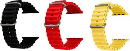 Priavy Ocean Smart Watch Strap Belt for Ultra Watch 49 mm, Series 8 / 7 45 mm, Series 6 / 5 / 4 44 mm, Series 3 42 mm, T800 Ultra, Watch 8 Ultra, i8 Pro Max, W26, T800. Smart Watch Strap(Black, Red, Yellow ) Smart Watch Strap