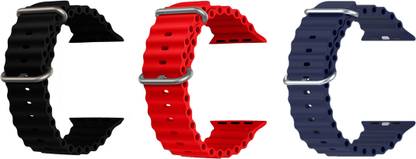 Priavy Ocean Smart Watch Strap Belt for Ultra Watch 49 mm, Series 8 / 7 45 mm, Series 6 / 5 / 4 44 mm, Series 3 42 mm, T800 Ultra, Watch 8 Ultra, i8 Pro Max, W26, T800. Smart Watch Strap(Black, Red, Blue ) Smart Watch Strap