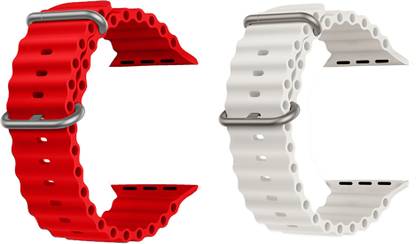 Priavy Ocean Smart Watch Strap Belt for Ultra Watch 49 mm, Series 8 / 7 45 mm, Series 6 / 5 / 4 44 mm, Series 3 42 mm, T800 Ultra, Watch 8 Ultra, i8 Pro Max, W26, T800. Smart Watch Strap(Red, White ) Smart Watch Strap