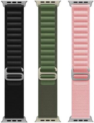 FunFlickers Alpine Loop Smart Watch Strap Belt for Ultra Watch 49 mm, Series 8 / 7 45 mm, Series 6 / 5 / 4 44 mm, Series 3 / 2 / 1 42 mm, T800 Ultra, Watch 8 Ultra, i8 Pro Max, W26, T800 Smart Watch Strap (Black, Green, Pink) Smart Watch Strap