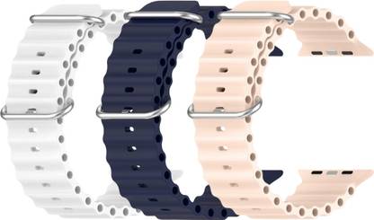Geo SPORTS Silicone Ocean Adjustable Metal-Hook Premium White, Navyblue and Pink straps Smart Watch Strap