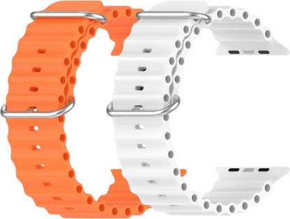 Geo SPORTS Silicone Ocean Adjustable Metal-Hook Premium Orange and white straps Smart Watch Strap