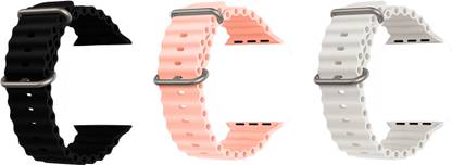 Priavy Ocean Smart Watch Strap Belt for Ultra Watch 49 mm, Series 8 / 7 45 mm, Series 6 / 5 / 4 44 mm, Series 3 42 mm, T800 Ultra, Watch 8 Ultra, i8 Pro Max, W26, T800. Smart Watch Strap(Black, Pink, White ) Smart Watch Strap