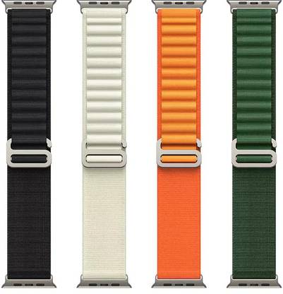 ABSOLUTE LIFESTYLE Alpine Loop Nylon Bands/Straps Compatible with Watch 49mm 45mm 44mm 42mm Men & Women, Adjustable Strap with Metal G-Hook Premium black, white, orange and green Strap for iWatch Ultra Series SE 8 7 6 5 4 3 2 1 (Only Alpine Loop Strap, Watch NOT Included) Smart Watch Strap