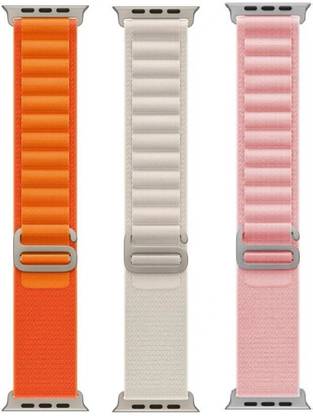 FunFlickers Alpine Loop Smart Watch Strap Belt for Ultra Watch 49 mm, Series 8 / 7 45 mm, Series 6 / 5 / 4 44 mm, Series 3 / 2 / 1 42 mm, T800 Ultra, Watch 8 Ultra, i8 Pro Max, W26, T800 Smart Watch Strap (Orange,White,Pink) Smart Watch Strap