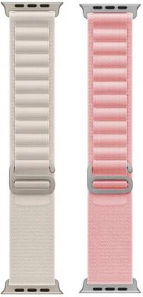 FunFlickers Alpine Loop Smart Watch Strap Belt for Ultra Watch 49 mm, Series 8 / 7 45 mm, Series 6 / 5 / 4 44 mm, Series 3 / 2 / 1 42 mm, T800 Ultra, Watch 8 Ultra, i8 Pro Max, W26, T800 Smart Watch Strap (White,Pink) Smart Watch Strap
