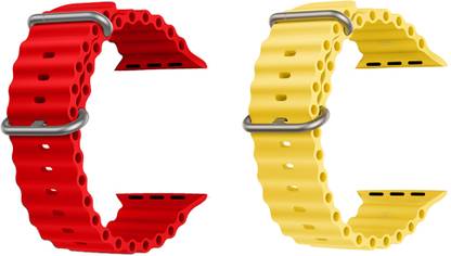 Priavy Ocean Smart Watch Strap Belt for Ultra Watch 49 mm, Series 8 / 7 45 mm, Series 6 / 5 / 4 44 mm, Series 3 42 mm, T800 Ultra, Watch 8 Ultra, i8 Pro Max, W26, T800. Smart Watch Strap(Red, Yellow ) Smart Watch Strap