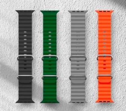 Geo SPORTS Silicone Ocean Adjustable Metal-Hook Premium Black, Grey, Orange and Green straps Smart Watch Strap