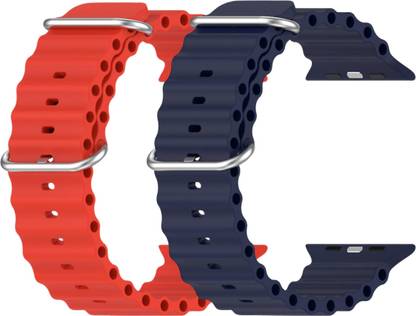Geo SPORTS Silicone Ocean Adjustable Metal-Hook Premium red and navy blue straps Smart Watch Strap