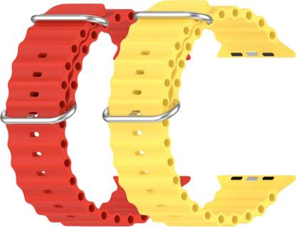 Geo SPORTS Silicone Ocean Adjustable Metal-Hook Premium red and yellow straps Smart Watch Strap