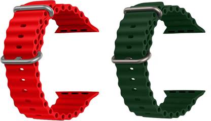 Priavy Ocean Smart Watch Strap Belt for Ultra Watch 49 mm, Series 8 / 7 45 mm, Series 6 / 5 / 4 44 mm, Series 3 42 mm, T800 Ultra, Watch 8 Ultra, i8 Pro Max, W26, T800. Smart Watch Strap(Red, Green ) Smart Watch Strap