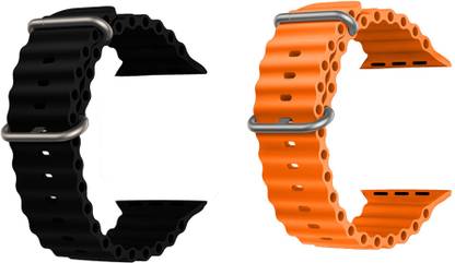 Priavy Ocean Smart Watch Strap Belt for Ultra Watch 49 mm, Series 8 / 7 45 mm, Series 6 / 5 / 4 44 mm, Series 3 42 mm, T800 Ultra, Watch 8 Ultra, i8 Pro Max, W26, T800. Smart Watch Strap(Black, orange ) Smart Watch Strap