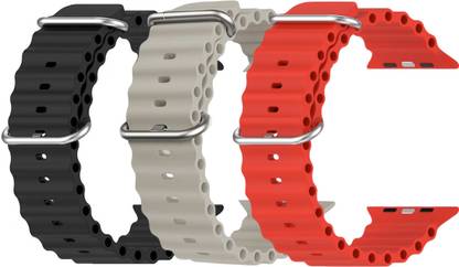 Geo SPORTS Silicone Ocean Adjustable Metal-Hook Premium Black, Grey and Red straps Smart Watch Strap