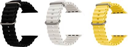 Priavy Ocean Smart Watch Strap Belt for Ultra Watch 49 mm, Series 8 / 7 45 mm, Series 6 / 5 / 4 44 mm, Series 3 42 mm, T800 Ultra, Watch 8 Ultra, i8 Pro Max, W26, T800. Smart Watch Strap(Black, White, Yellow ) Smart Watch Strap