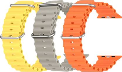 Geo SPORTS Silicone Ocean Adjustable Metal-Hook Premium Yellow, Grey and Orange straps Smart Watch Strap