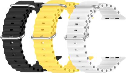 Geo SPORTS Silicone Ocean Adjustable Metal-Hook Premium Black, Yellow and White straps Smart Watch Strap