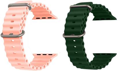 Priavy Ocean Smart Watch Strap Belt for Ultra Watch 49 mm, Series 8 / 7 45 mm, Series 6 / 5 / 4 44 mm, Series 3 42 mm, T800 Ultra, Watch 8 Ultra, i8 Pro Max, W26, T800. Smart Watch Strap(Pink, Green ) Smart Watch Strap
