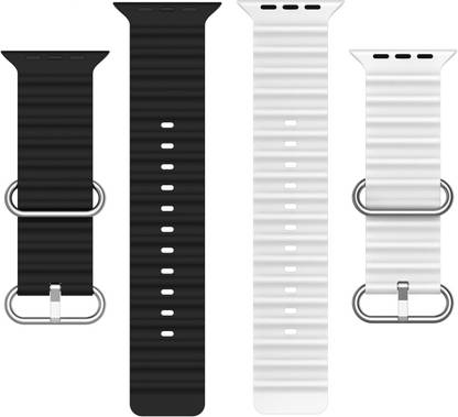 BLACK LOVIES Watch Strap Compatible with Apple Watch Straps 42mm 44mm, Soft Silicone Belt Sport Wristbands Smart Watch Band for iWatch Series SE 6/5/4/3/2/1 (PACK OF 2) Smart Watch Strap (BLACK- WHITE) Smart Watch Strap