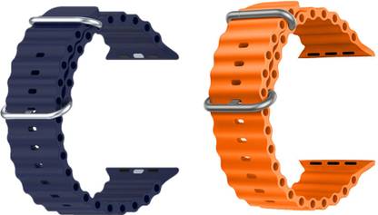 Priavy Ocean Smart Watch Strap Belt for Ultra Watch 49 mm, Series 8 / 7 45 mm, Series 6 / 5 / 4 44 mm, Series 3 42 mm, T800 Ultra, Watch 8 Ultra, i8 Pro Max, W26, T800. Smart Watch Strap(Blue, orange ) Smart Watch Strap