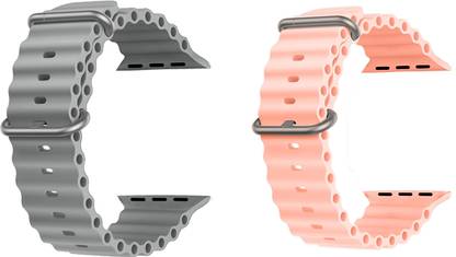 Priavy Ocean Smart Watch Strap Belt for Ultra Watch 49 mm, Series 8 / 7 45 mm, Series 6 / 5 / 4 44 mm, Series 3 42 mm, T800 Ultra, Watch 8 Ultra, i8 Pro Max, W26, T800. Smart Watch Strap(Grey, pink ) Smart Watch Strap