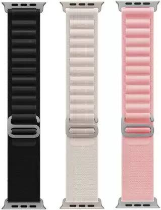 ABSOLUTE LIFESTYLE Alpine Loop Nylon Bands/Straps Compatible with Watch 49mm 45mm 44mm 42mm Men & Women, Adjustable Strap with Metal G-Hook Premium Black, White and Pink Strap for iWatch Ultra Series SE 8 7 6 5 4 3 2 1 (Only Alpine Loop Strap, Watch NOT Included) Smart Watch Strap