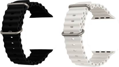 Priavy Ocean Smart Watch Strap Belt for Ultra Watch 49 mm, Series 8 / 7 45 mm, Series 6 / 5 / 4 44 mm, Series 3 42 mm, T800 Ultra, Watch 8 Ultra, i8 Pro Max, W26, T800. Smart Watch Strap(Black, White ) Smart Watch Strap
