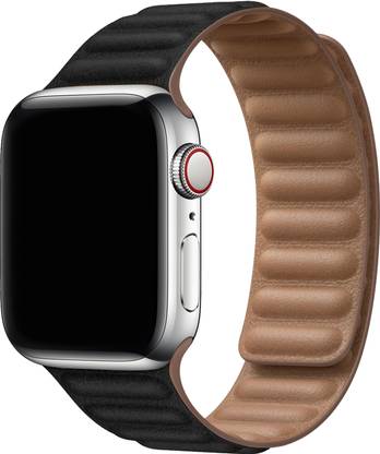DailyObjects Black Lightweight Poppy Leather Link Watchband/Straps Compatible With Apple Watchband 42 mm/44 mm/45 mm/49 mm | Premium Flexible Slim Fit, Sporty Adjustable Strap with Magnetic Closure Watchband For Apple Ultra iWatch Series SE 8 7 6 5 4 3 2 1 (Smartwatch Not Included) Smart Watch Strap