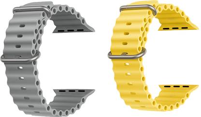 Priavy Ocean Smart Watch Strap Belt for Ultra Watch 49 mm, Series 8 / 7 45 mm, Series 6 / 5 / 4 44 mm, Series 3 42 mm, T800 Ultra, Watch 8 Ultra, i8 Pro Max, W26, T800. Smart Watch Strap(Grey, Yellow ) Smart Watch Strap
