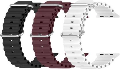Geo SPORTS Silicone Ocean Adjustable Metal-Hook Premium Black, Purple and White straps Smart Watch Strap