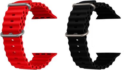 Priavy Ocean Smart Watch Strap Belt for Ultra Watch 49 mm, Series 8 / 7 45 mm, Series 6 / 5 / 4 44 mm, Series 3 42 mm, T800 Ultra, Watch 8 Ultra, i8 Pro Max, W26, T800. Smart Watch Strap(Red, Black ) Smart Watch Strap