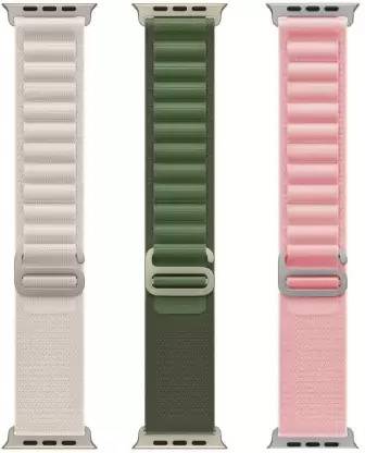 ABSOLUTE LIFESTYLE Alpine Loop Nylon Bands/Straps Compatible with Watch 49mm 45mm 44mm 42mm Men & Women, Adjustable Strap with Metal G-Hook Premium White, Green and Pink Strap for iWatch Ultra Series SE 8 7 6 5 4 3 2 1 (Only Alpine Loop Strap, Watch NOT Included) Smart Watch Strap