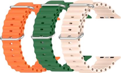 Geo SPORTS Silicone Ocean Adjustable Metal-Hook Premium Orange, Green and Pink straps Smart Watch Strap