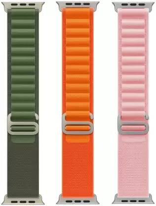 ABSOLUTE LIFESTYLE Alpine Loop Nylon Bands/Straps Compatible with Watch 49mm 45mm 44mm 42mm Men & Women, Adjustable Strap with Metal G-Hook Premium Green ,Orange and Pink Strap for iWatch Ultra Series SE 8 7 6 5 4 3 2 1 (Only Alpine Loop Strap, Watch NOT Included) Smart Watch Strap