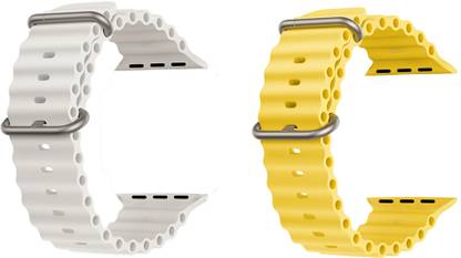 Priavy Ocean Smart Watch Strap Belt for Ultra Watch 49 mm, Series 8 / 7 45 mm, Series 6 / 5 / 4 44 mm, Series 3 42 mm, T800 Ultra, Watch 8 Ultra, i8 Pro Max, W26, T800. Smart Watch Strap(White, Yellow ) Smart Watch Strap