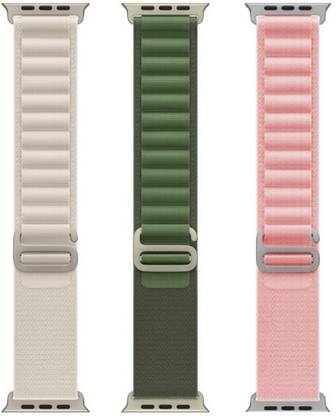 FunFlickers Alpine Loop Smart Watch Strap Belt for Ultra Watch 49 mm, Series 8 / 7 45 mm, Series 6 / 5 / 4 44 mm, Series 3 / 2 / 1 42 mm, T800 Ultra, Watch 8 Ultra, i8 Pro Max, W26, T800 Smart Watch Strap (White,Green,Pink) Smart Watch Strap