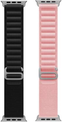 FunFlickers Alpine Loop Smart Watch Strap Belt for Ultra Watch 49 mm, Series 8 / 7 45 mm, Series 6 / 5 / 4 44 mm, Series 3 / 2 / 1 42 mm, T800 Ultra, Watch 8 Ultra, i8 Pro Max, W26, T800 Smart Watch Strap (Black, Pink) Smart Watch Strap
