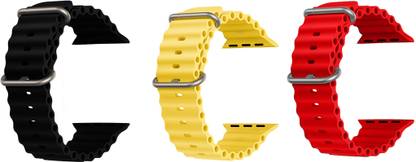 Priavy Ocean Smart Watch Strap Belt for Ultra Watch 49 mm, Series 8 / 7 45 mm, Series 6 / 5 / 4 44 mm, Series 3 42 mm, T800 Ultra, Watch 8 Ultra, i8 Pro Max, W26, T800. Smart Watch Strap(Black, Yellow, Red ) Smart Watch Strap