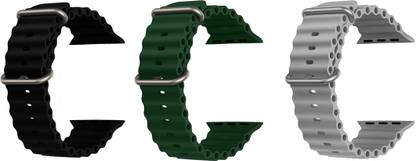 Priavy Ocean Smart Watch Strap Belt for Ultra Watch 49 mm, Series 8 / 7 45 mm, Series 6 / 5 / 4 44 mm, Series 3 42 mm, T800 Ultra, Watch 8 Ultra, i8 Pro Max, W26, T800. Smart Watch Strap(Black, Green, Grey ) Smart Watch Strap