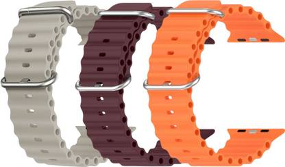 Geo SPORTS Silicone Ocean Adjustable Metal-Hook Premium Grey, Purple and Orange straps Smart Watch Strap